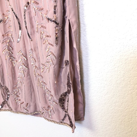 ASOS DESIGN drape back embellished midi dress sz US 4 Nude Pink Sequins Wedding - Picture 8 of 12